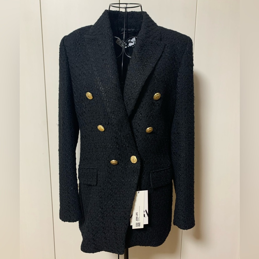 BNWT Zara Black Double-Breasted Women's Blazer Sz S